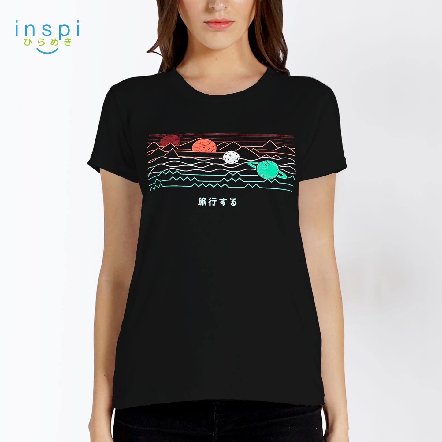 INSPI Tees Ladies Loose Fit Geometric Mountains Graphic