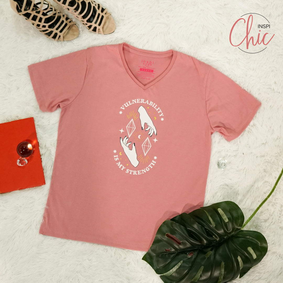 INSPI Chic Vulnerability V Neck Tshirt For Women Mystical Graphic Tees Cotton Trendy T Shirt