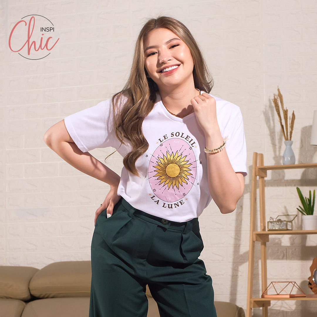 INSPI Chic Sunlight and Moonlight V Neck Tshirt For Women Mystical Graphic Tees Cotton Trendy T Shirt