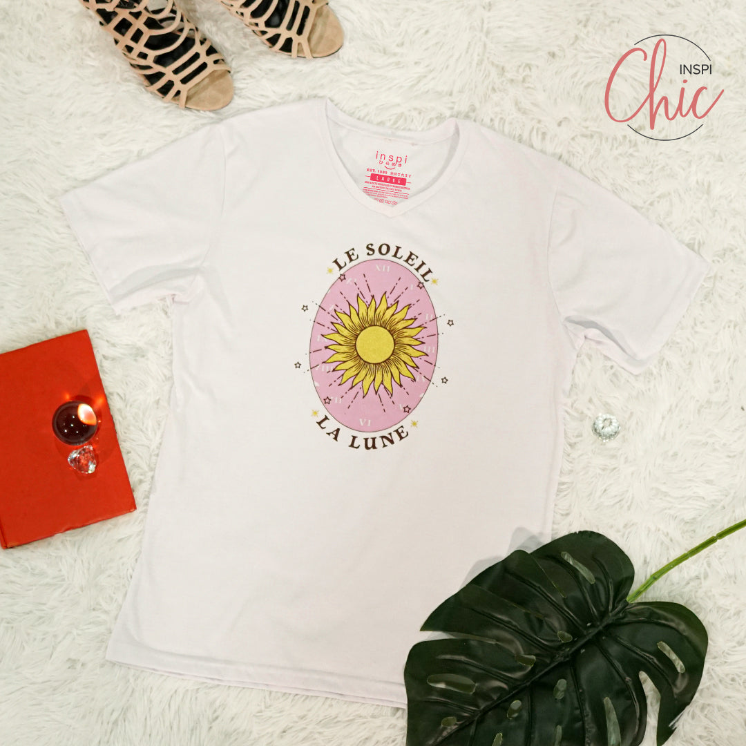 INSPI Chic Sunlight and Moonlight V Neck Tshirt For Women Mystical Graphic Tees Cotton Trendy T Shirt