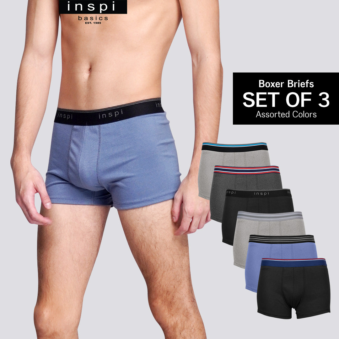 INSPI Basics 3pcs Premium Cotton Boxer Brief for Men Underwear Comfy Briefs for Mens Boxers Design 2