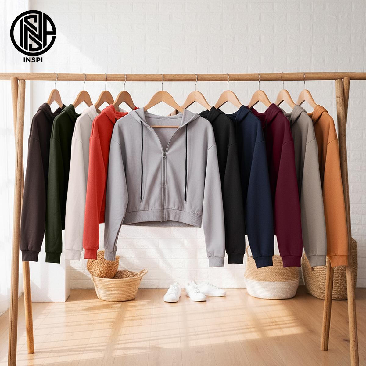 INSPI Plain Crop Top Hoodie Jacket