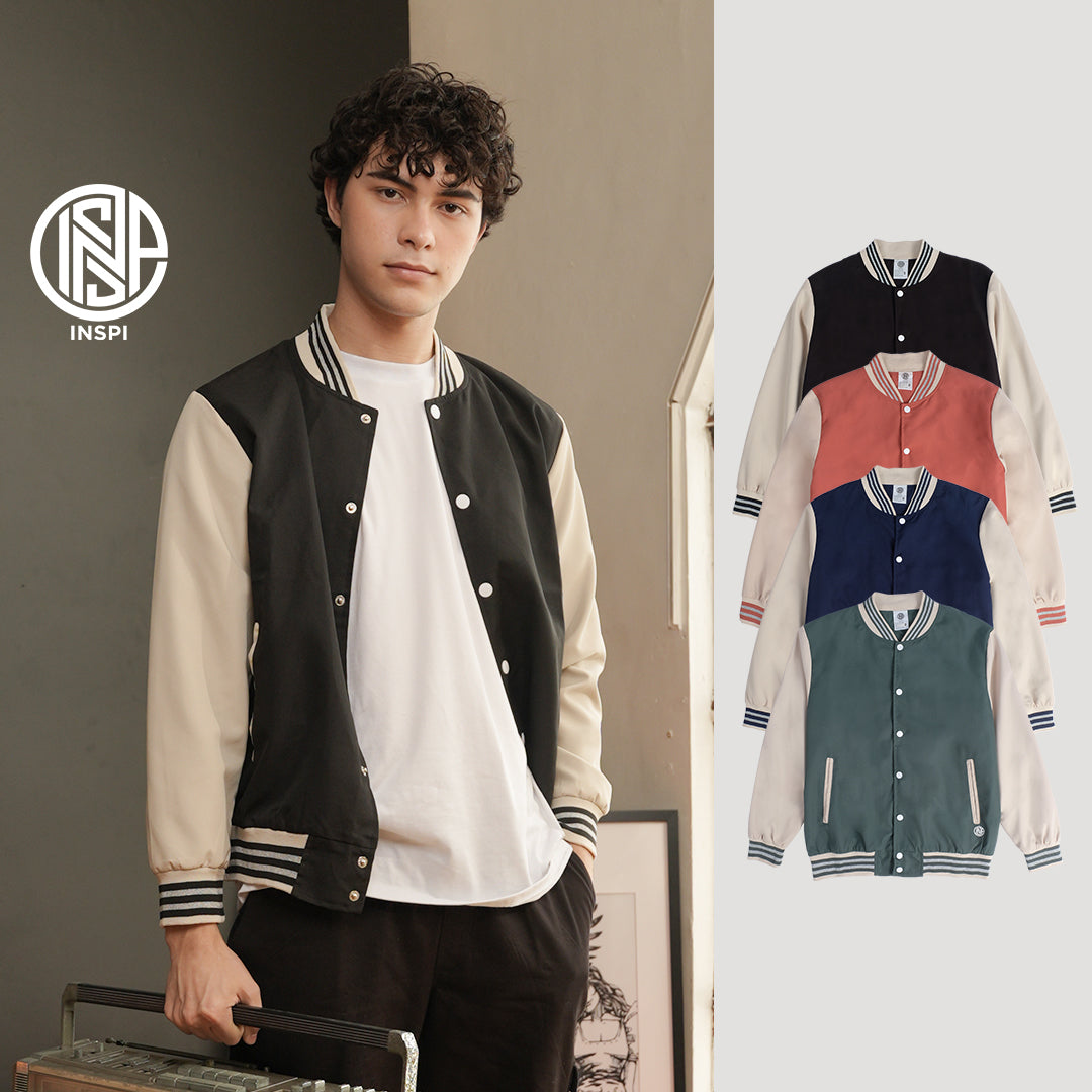 INSPI Varsity Jacket Forest Green For Men and Women with Buttons and Pockets Korean Bomber Baseball Jersey Line