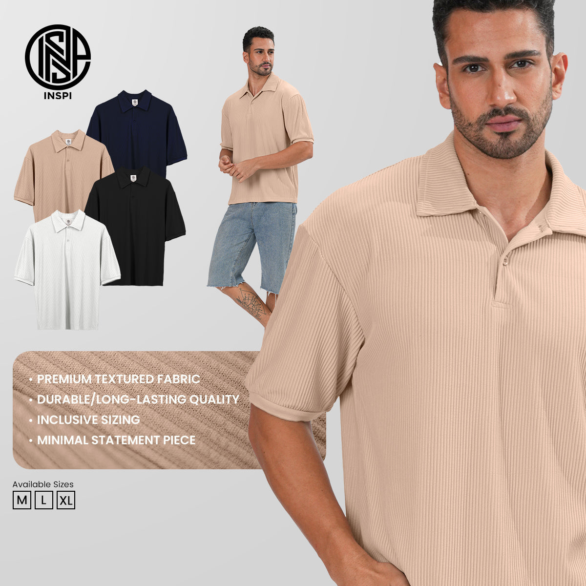 INSPI Textured Boxy Polo Shirt