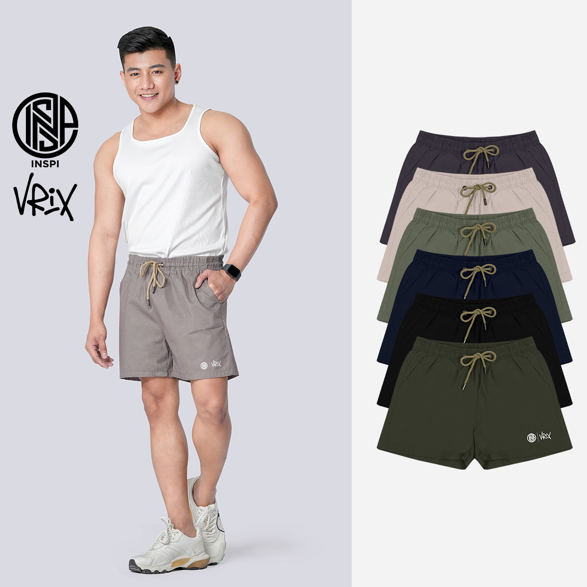 INSPI x Vrix Twil Shorts with Drawstring and Pockets Dark Gray