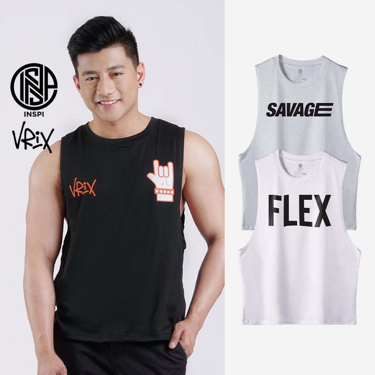 INSPI x Vrix Muscle Tee For Men Printed Sleeveless Tank Top Sando Minimalist Inspired Activewear Mens Gym Clothes