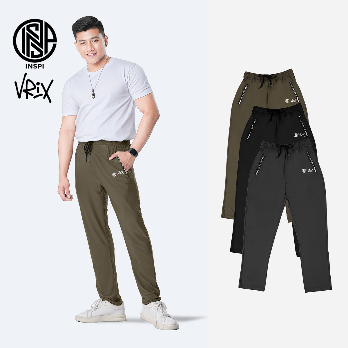 INSPI x Vrix Ice Silk Pants with Drawstring and Pockets Light Brown