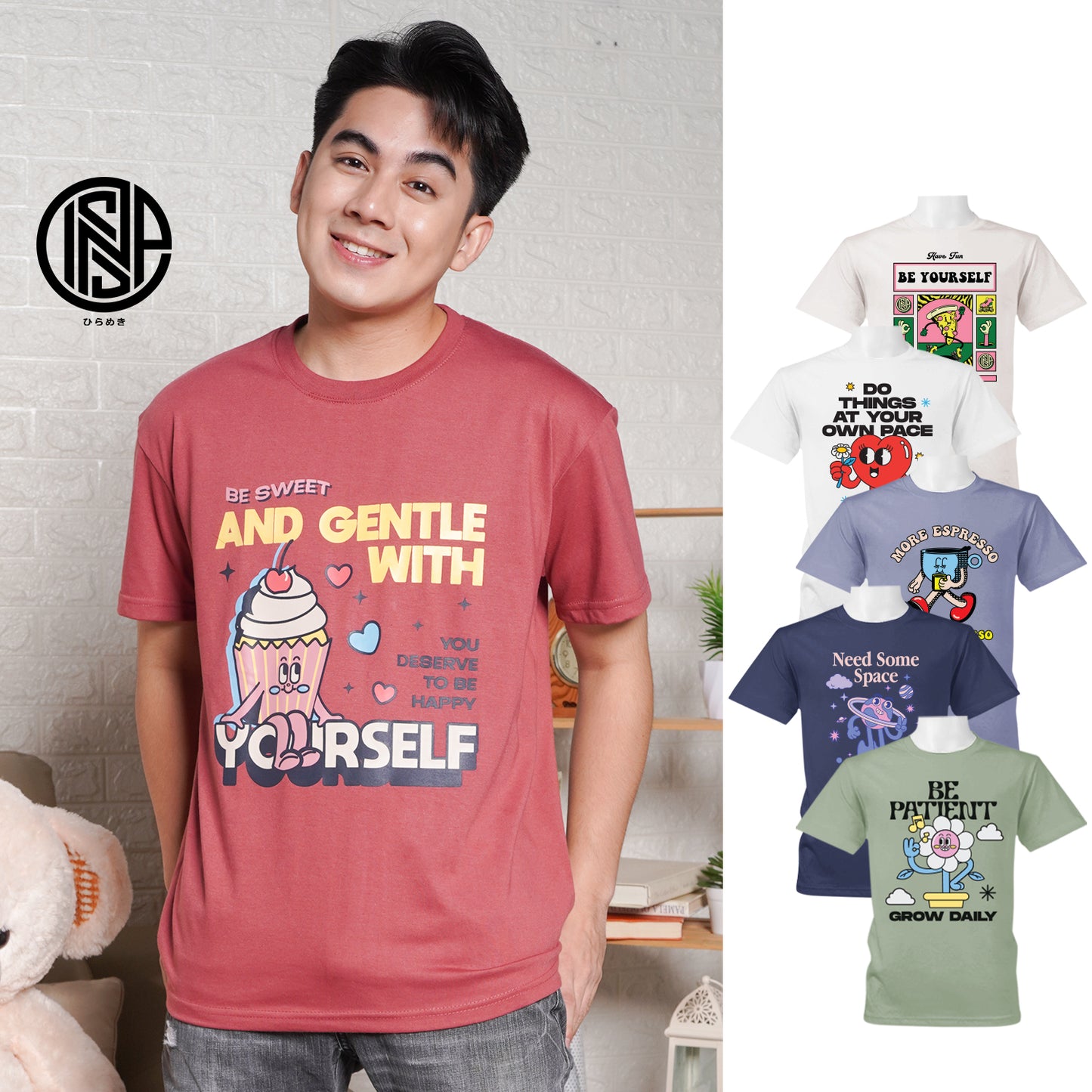 INSPI Tees Cartoon Statement Be Yourself Tshirt for Men Aesthetic Tren