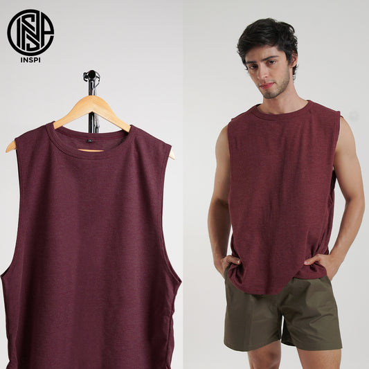INSPI Waffle Muscle Tee Maroon Sando for Men Plain Sleeveless Tank Top Gym Workout Exercise Beach Outfit