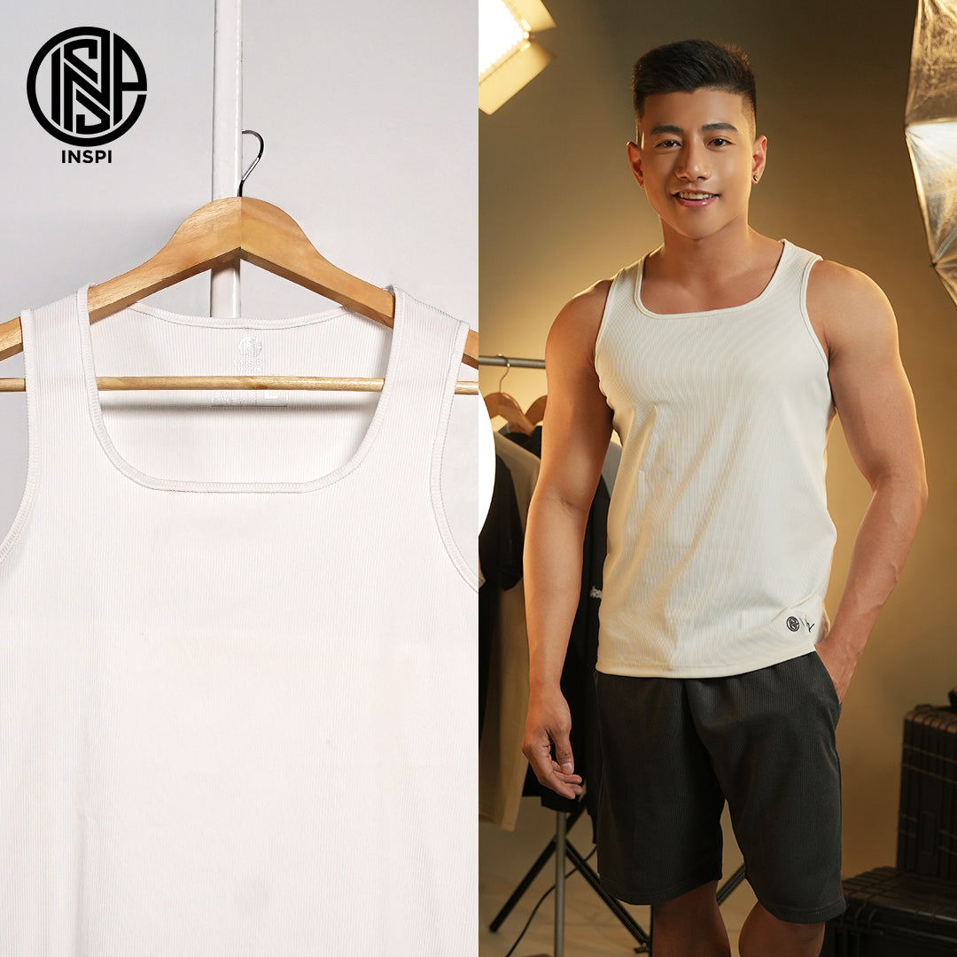 INSPI x Vrix Ribbed Sando for Men Gym Workout Outfit Mens Tanks White Tank Tops for Women