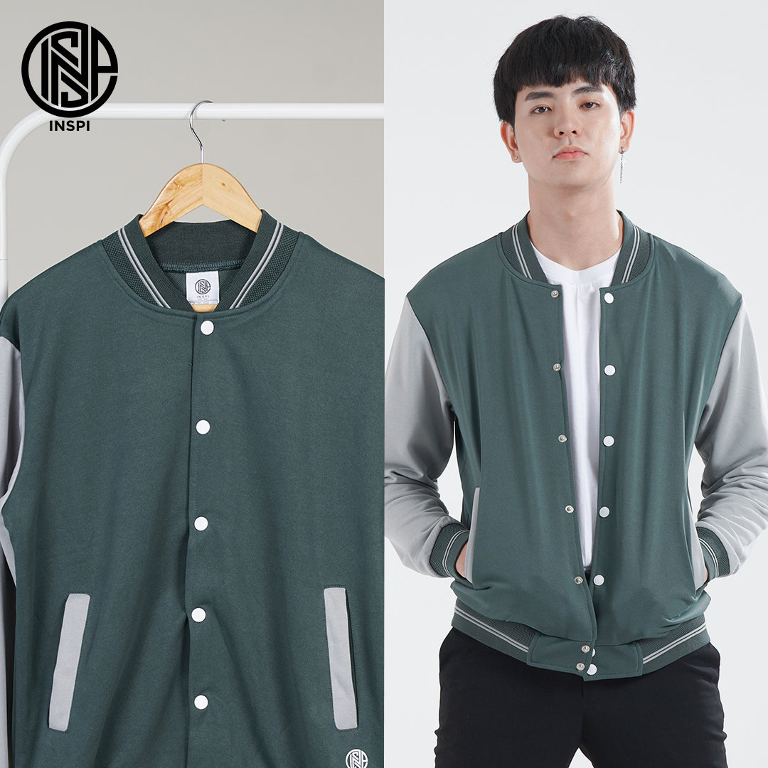 INSPI Varsity Jacket Baseball Forest Green Jersey For Men and Women w/ Buttons and Pockets Korean Bomber Jackets