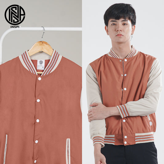 INSPI Varsity Jacket Old Rose For Men and Women with Buttons and Pockets Korean Bomber Baseball Jersey Line