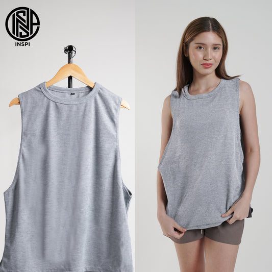 INSPI Waffle Muscle Tee Acid Gray Sando for Men Plain Sleeveless Tank Top Gym Workout Exercise Beach Outfit