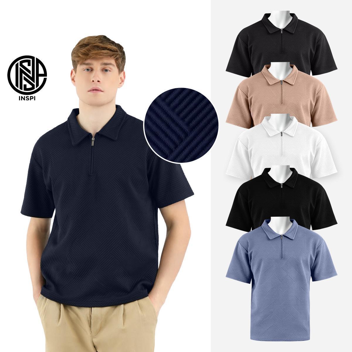 INSPI Premium Textured Polo with Half Zipper