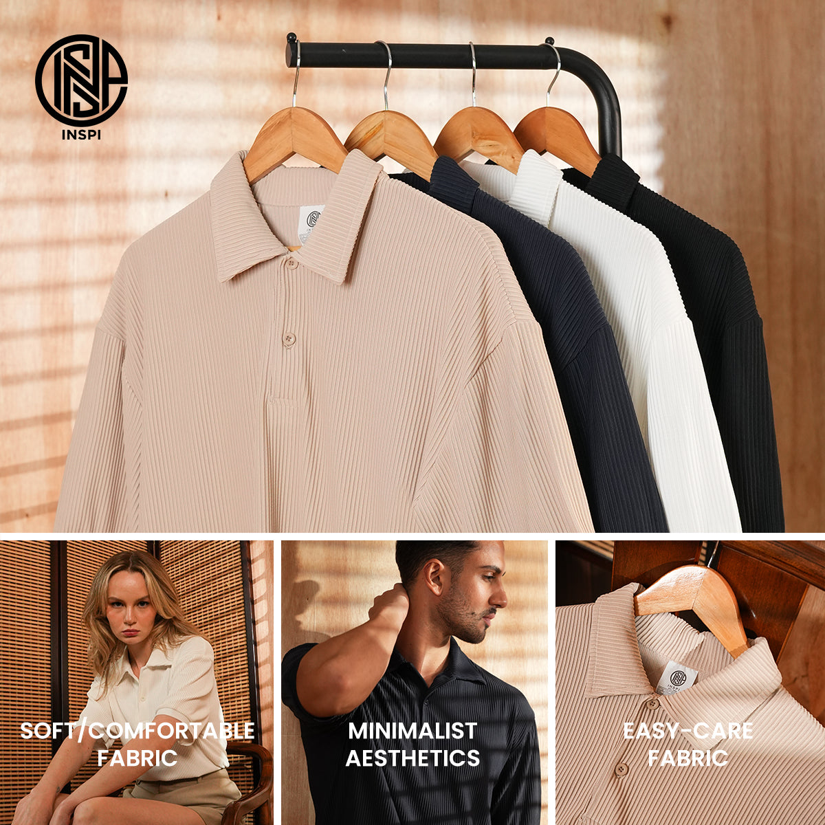 INSPI Textured Boxy Polo Shirt