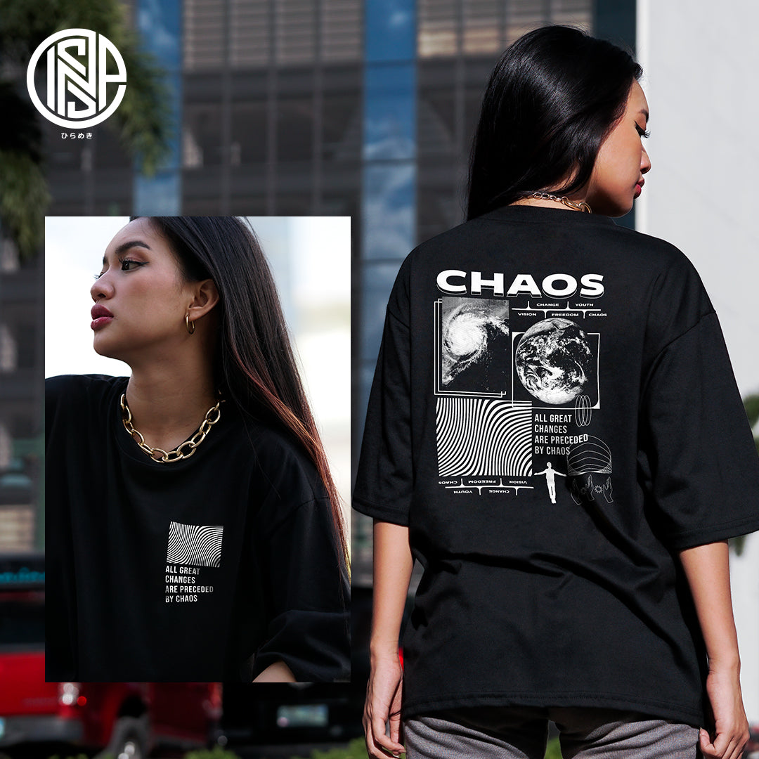 INSPI Oversized Chaos Black T Shirt for Men Plus Size Trendy Tops Casual Tshirt for Women Korean Top Couple Outfit