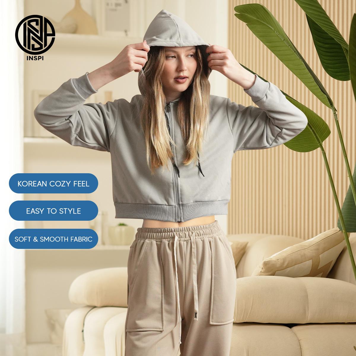 INSPI Plain Crop Top Hoodie Jacket