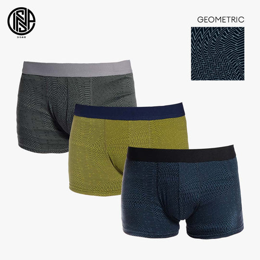 INSPI Basics 3pcs Set Geometric Printed Boxer Brief for Men Boxers Shorts assorted colors| Black | Grey | Blue