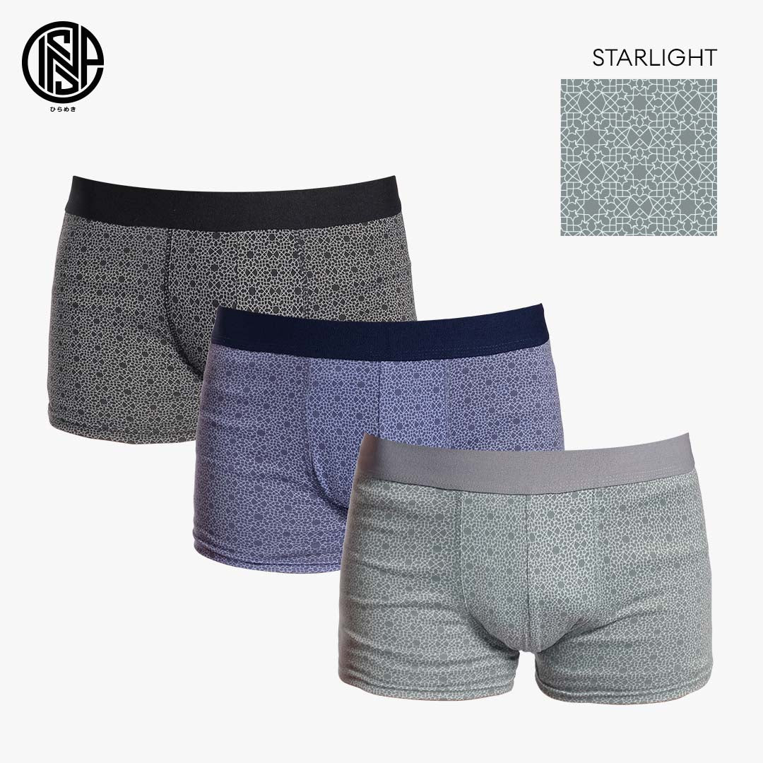 INSPI Basics 3pcs Set Starlight Printed Boxer Brief for Men Boxers Shorts assorted colors| Black | Grey | Blue