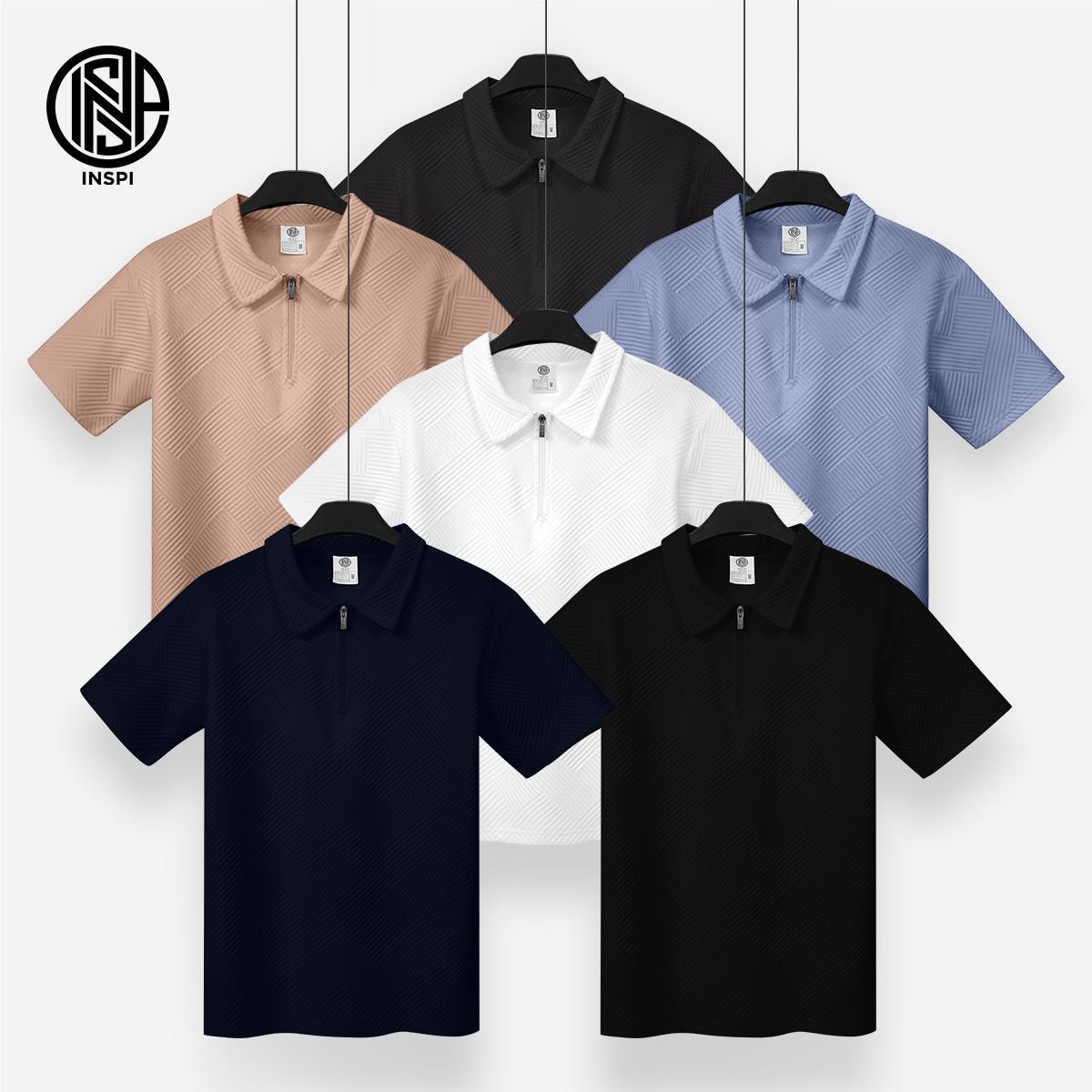 INSPI Premium Textured Polo with Half Zipper