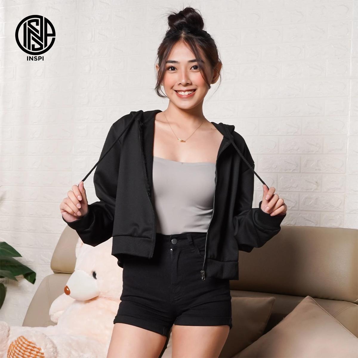 INSPI Plain Crop Top Hoodie Jacket