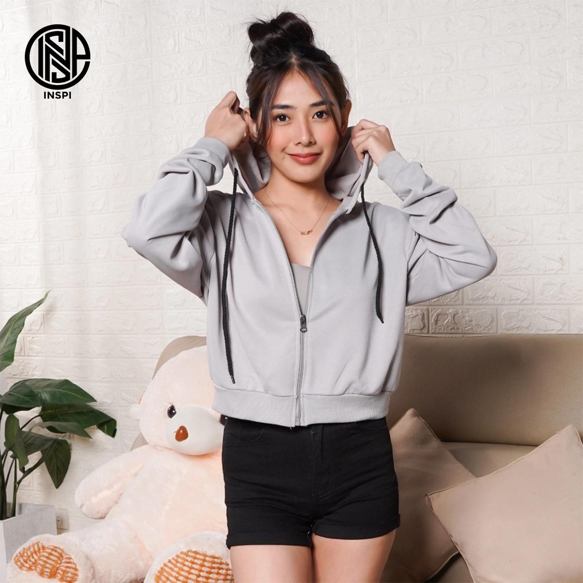 INSPI Plain Crop Top Hoodie Jacket