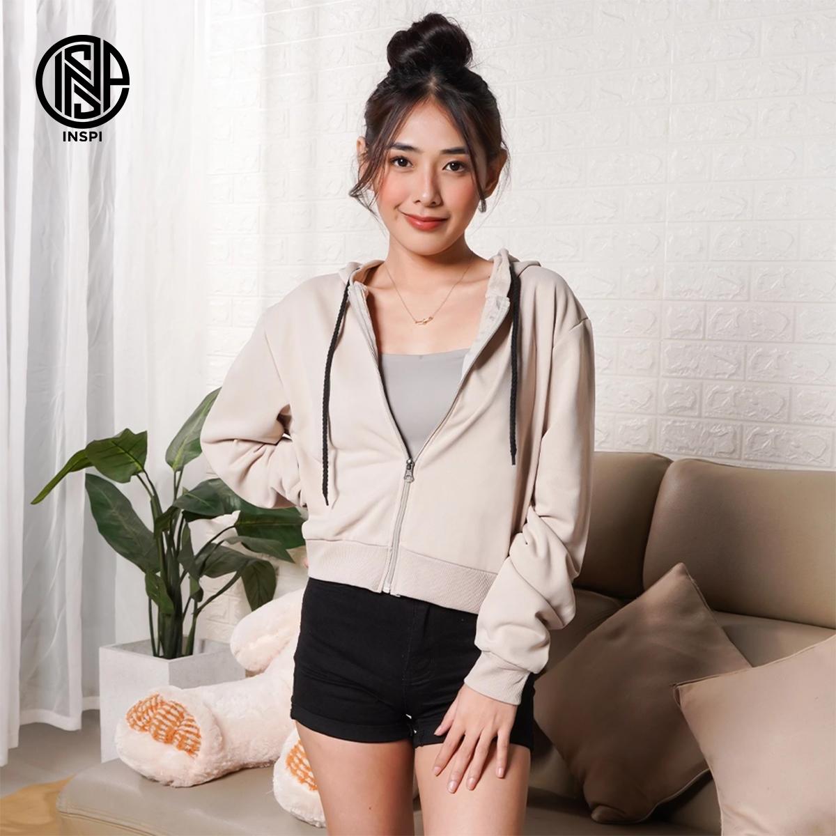 INSPI Plain Crop Top Hoodie Jacket