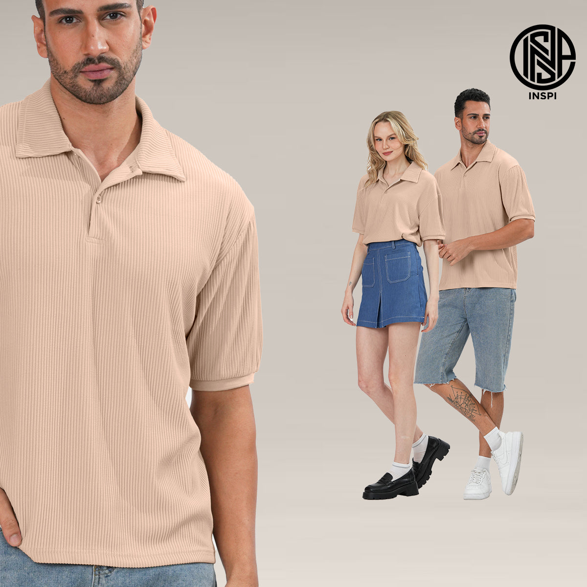 INSPI Textured Boxy Polo Shirt