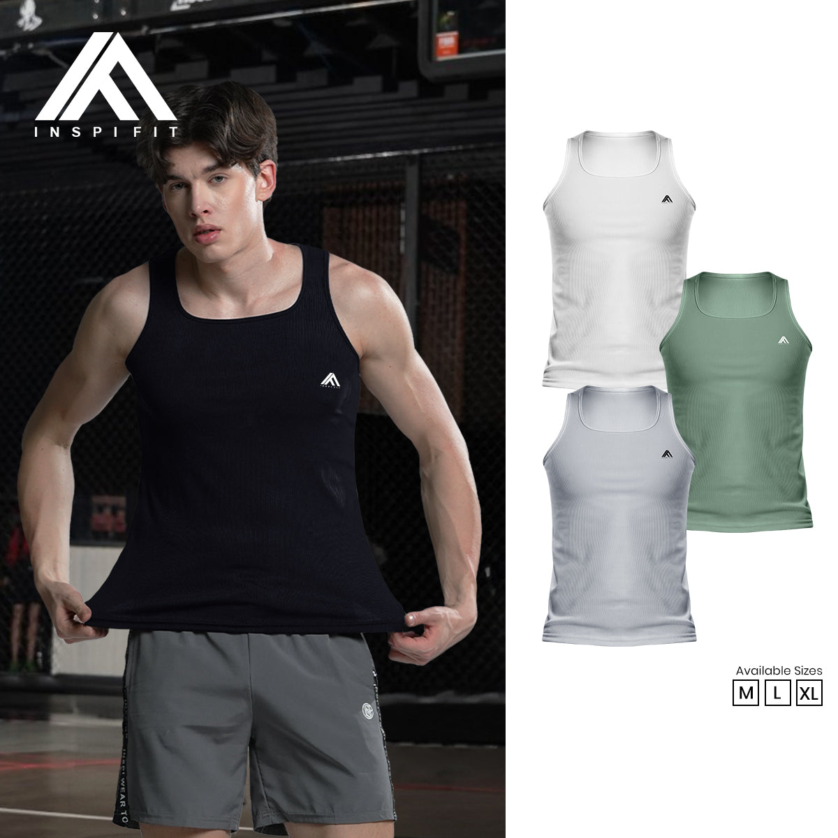 INSPI FIT Active Gym Ribbed Sports Sando