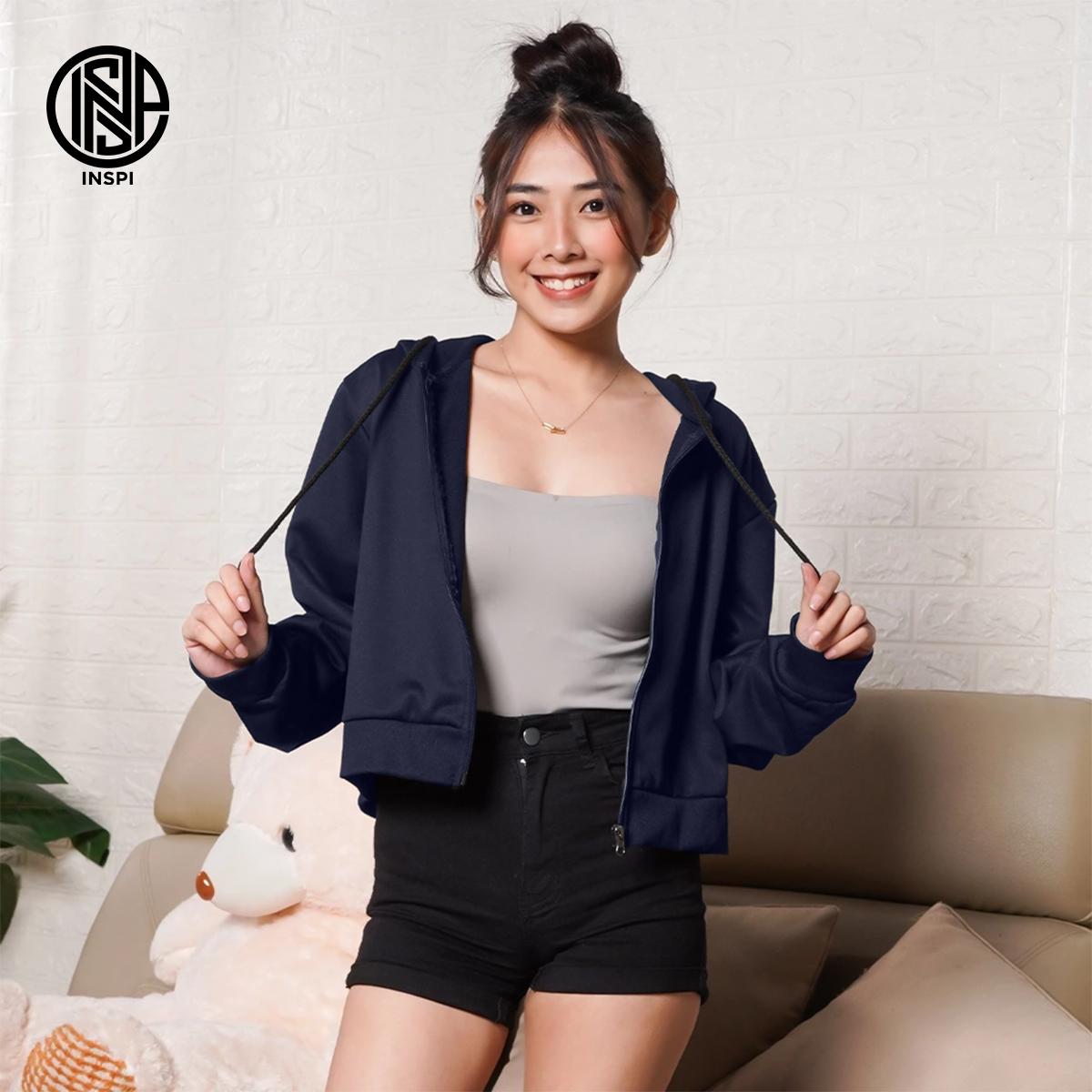 INSPI Plain Crop Top Hoodie Jacket