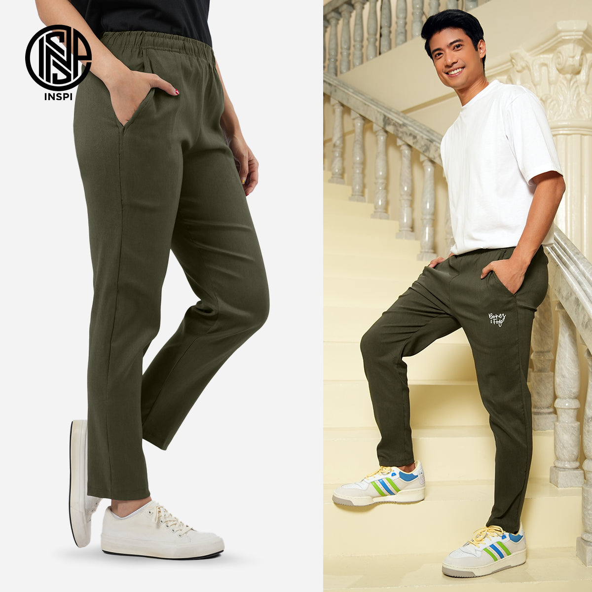 INSPI x Bonez & Fofo Trouser Pants for Men and Women with Side Pockets and Drawstring Collection High Waist Pant Pantalon