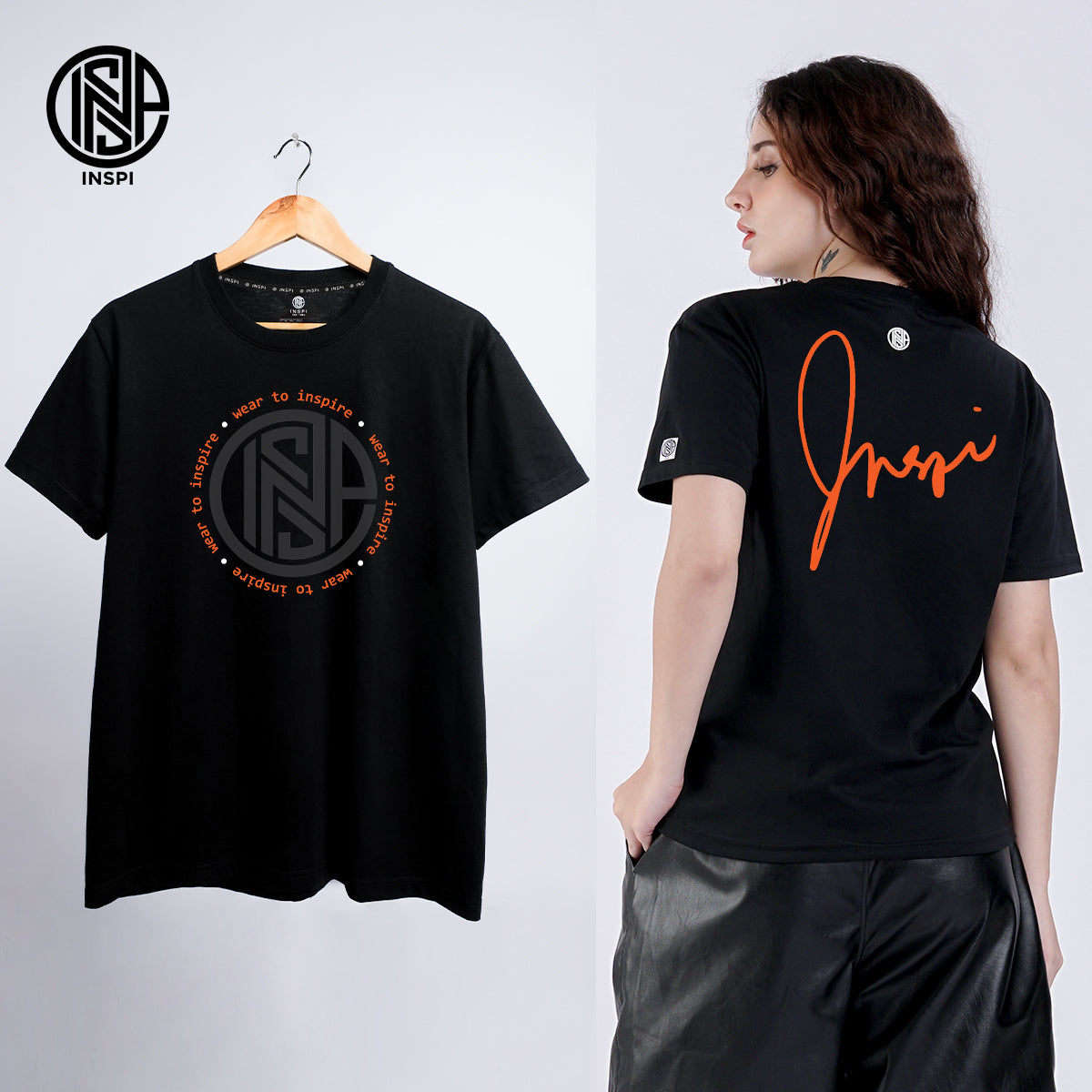 INSPI Signature Collection Round Neck Printed Tshirt For Men Minimalist Graphic Outfits For Women Graphic Black Tops