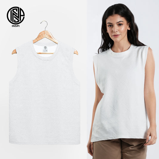 INSPI Textured Muscle Tee Lined White