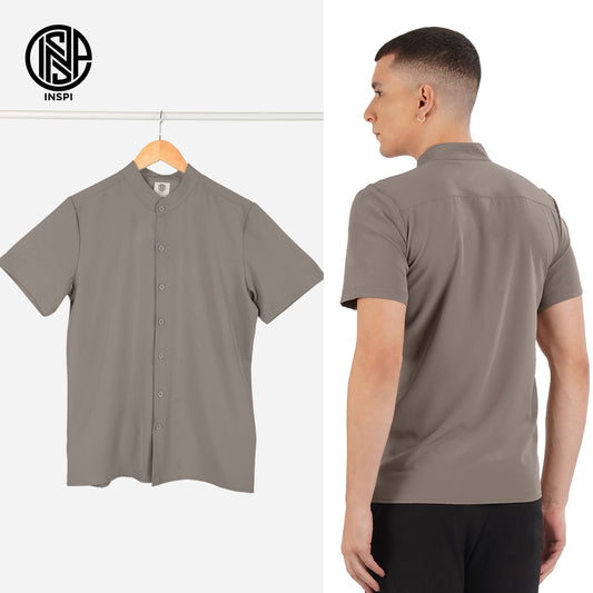 INSPI Chino Polo for Men with Full Buttons Chinese Collar Mocha