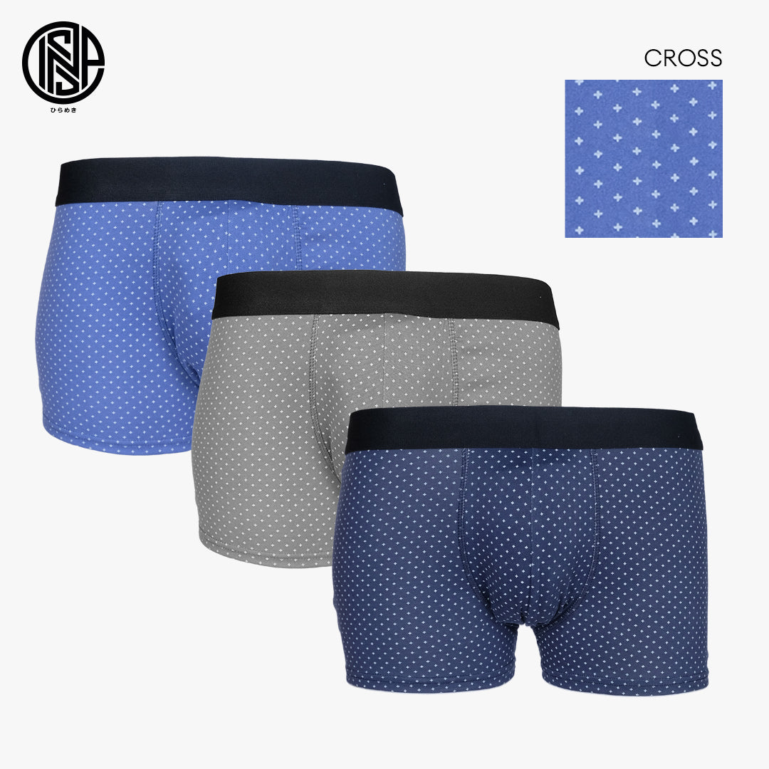 INSPI Basics 3pcs Set Cross Printed Boxer Brief for Men Boxers Shorts assorted colors| Black | Grey | Blue