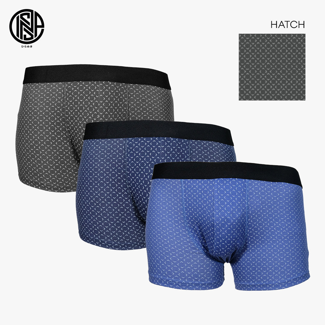 INSPI Basics 3pcs Set Hatch Printed Boxer Brief for Men Boxers Shorts assorted colors| Black | Grey | Blue