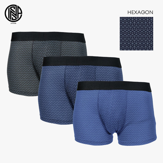 INSPI Basics 3pcs Set Hexagon Printed Boxer Brief for Men Boxers Shorts assorted colors| Black | Grey | Blue