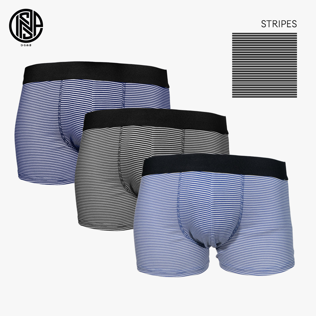INSPI Basics 3pcs Set Stripes Printed Boxer Brief for Men Boxers Shorts assorted colors| Black | Grey | Blue