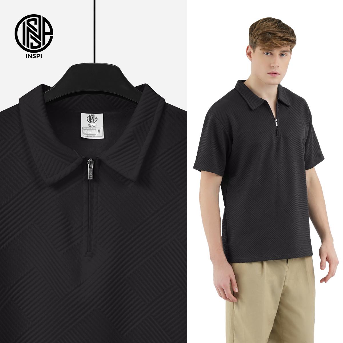 INSPI Premium Textured Polo with Half Zipper