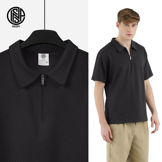 INSPI Premium Textured Polo with Half Zipper