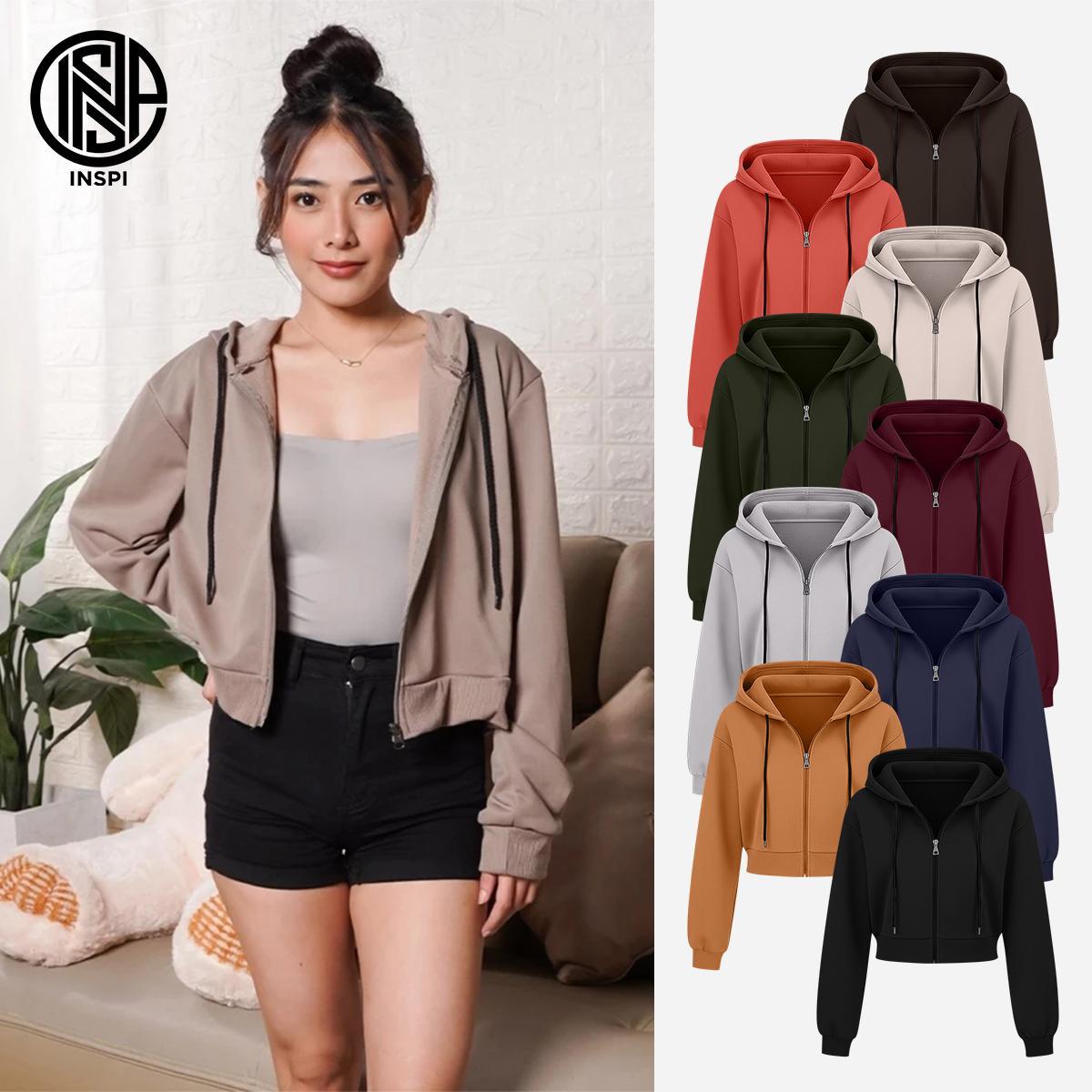 INSPI Plain Crop Top Hoodie Jacket