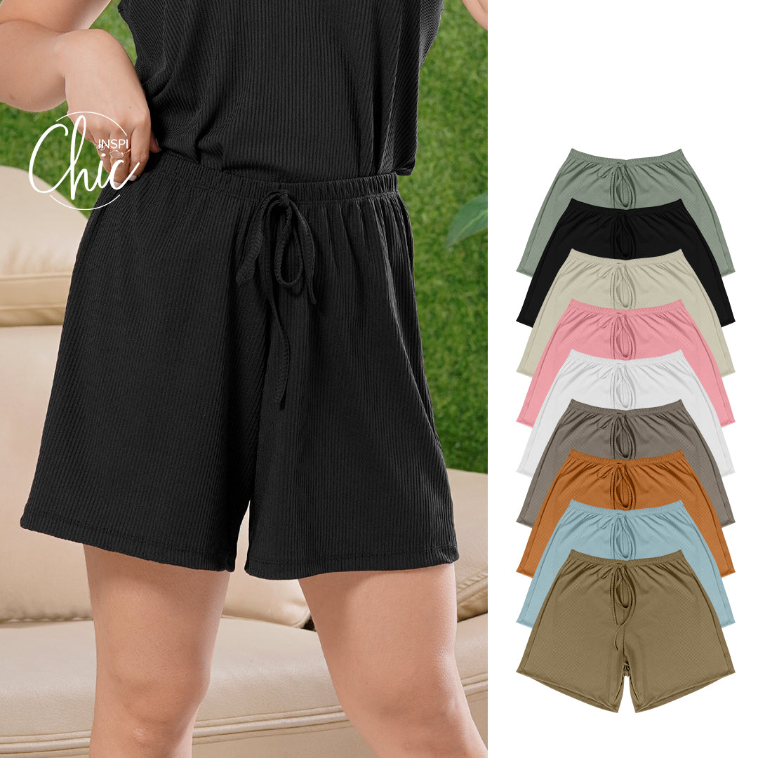 INSPI Chic Plain Ribbed Shorts for Women Korean Casual Rib Knitted Comfortable Loungewear Short Plus Size