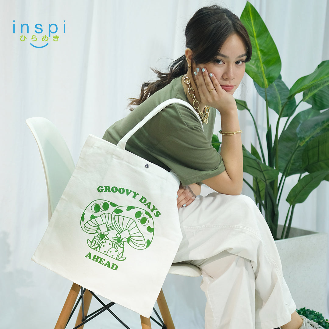 INSPI Groovy Days Canvas Tote Bag for Woman Aesthetic Ladies Printed Casual Shoulder Bags