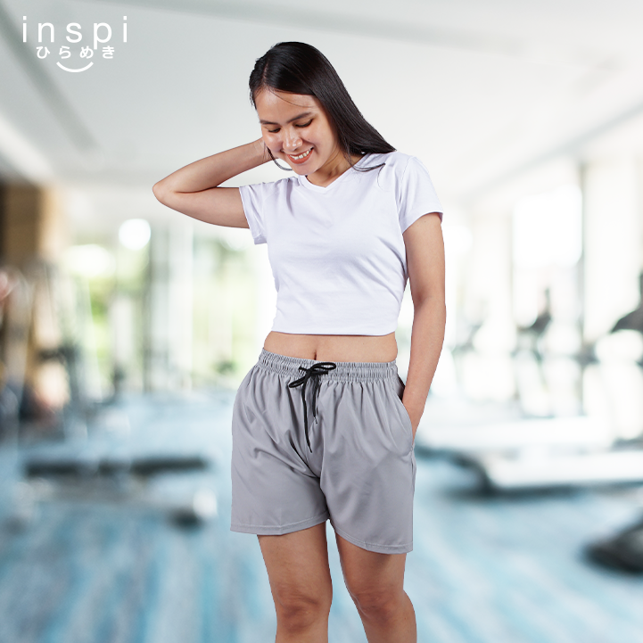 INSPI Training Shorts for Women in Gray Korean Pambahay Casual Comfy Tiktok Short Ladies Taslan