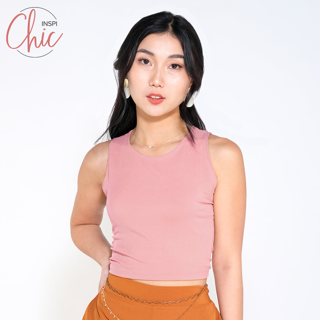 INSPI Chic Ribbed Trendy Curve Halter Top Trendy Top Shirt Sleeveless Top Long Sleeve for Women