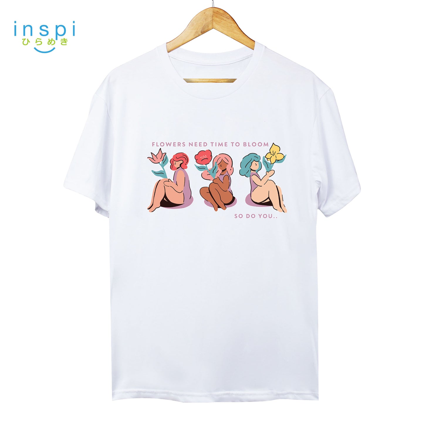 INSPI Tees Ladies Loose Fit Flowers Need Time To Bloom Graphic Tshirt