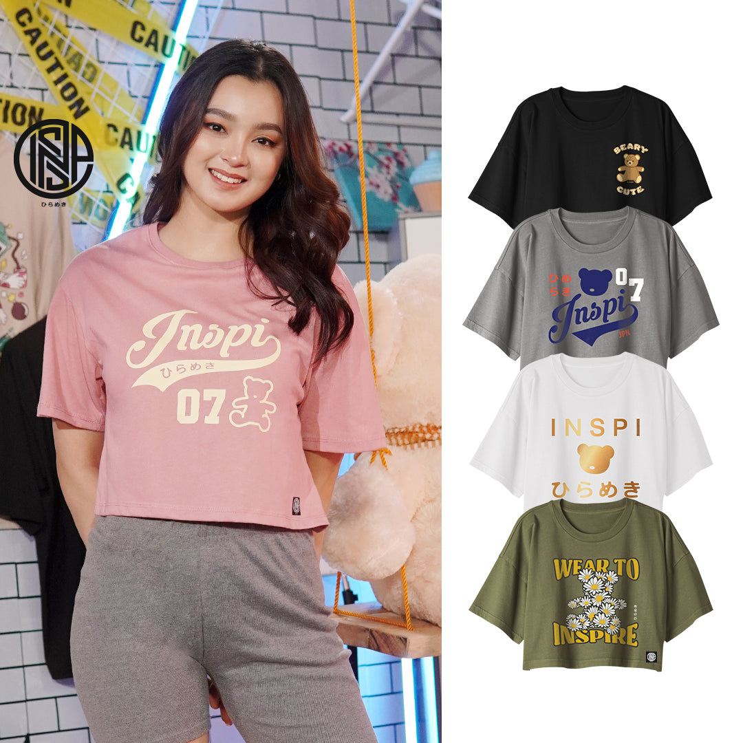 INSPI Bear Crop Top for Women Minimalist Cotton Shirt Oversized Croptop for Teens Aesthetic Korean Top Beach Outfit