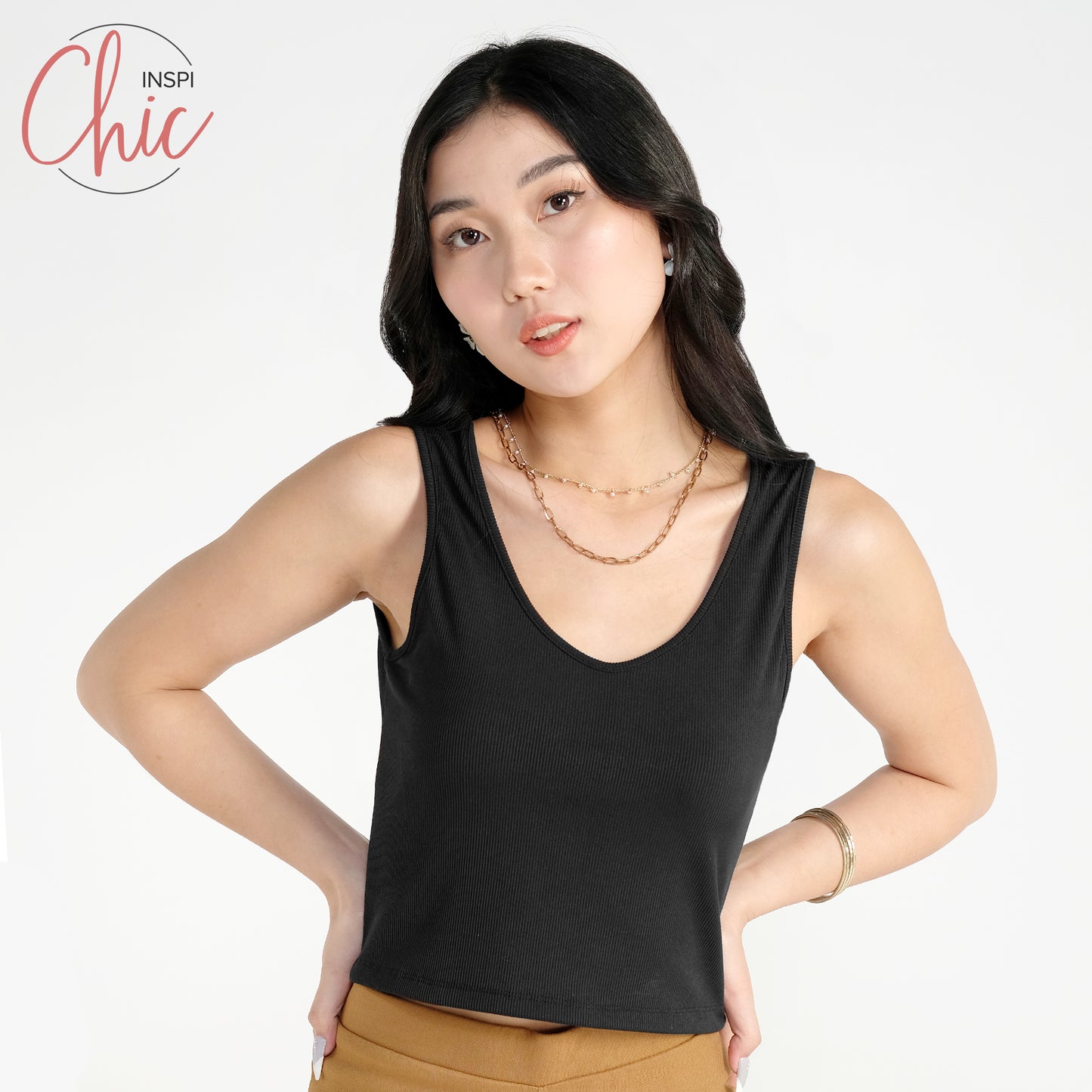 INSPI Chic Ribbed Trendy Curve Halter Top Trendy Top Shirt Sleeveless