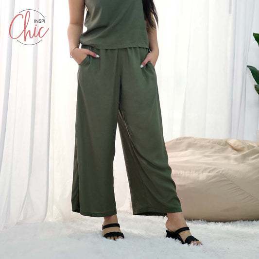 INSPI Chic Army Green Boho Square Pants for Women Wide Leg Cotton Highwaist Pink Black Gray Beach Outfit