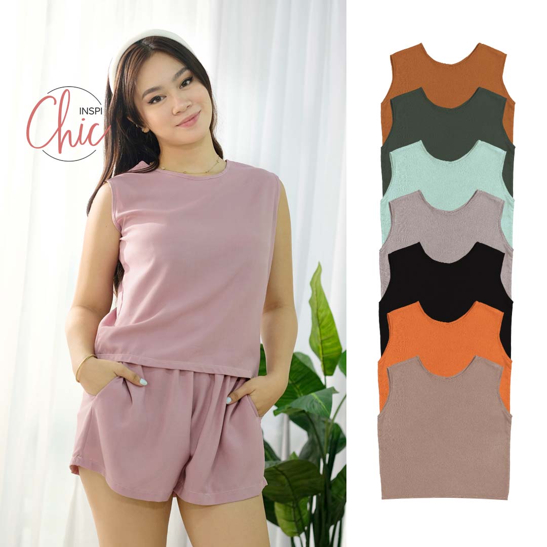 INSPI Chic Tan Brown Crop Tank Tops for Women Croptop Korean Top Sleeveless Shirt Tees